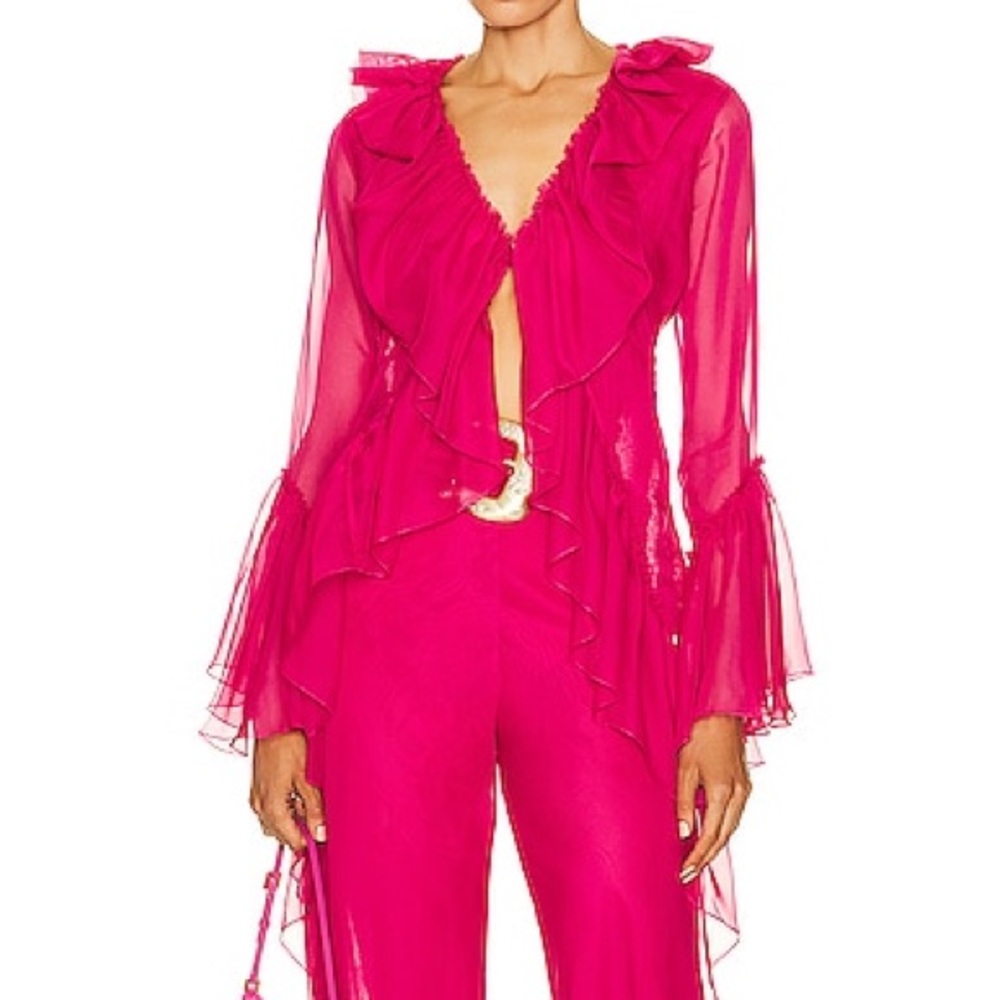 Cult Gaia Kimia Top XS Calliandra Pink
Sheer Ruffle Blouse NWT $498